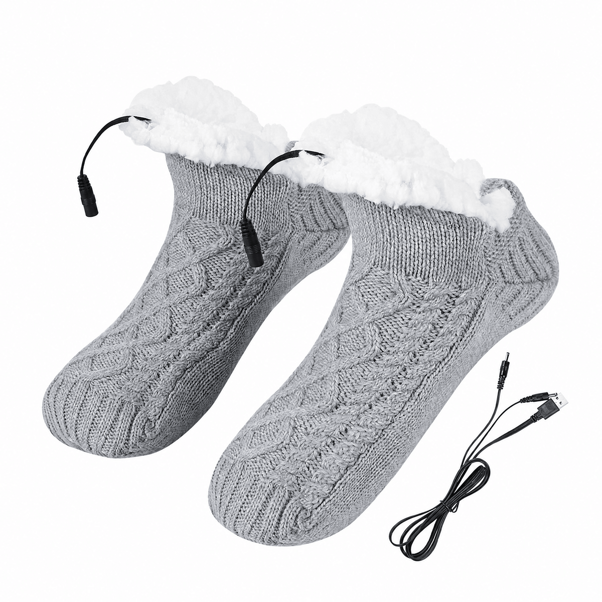 USB Heated Knit Slipper Socks — Non-Slip Sole 4 Colors 9