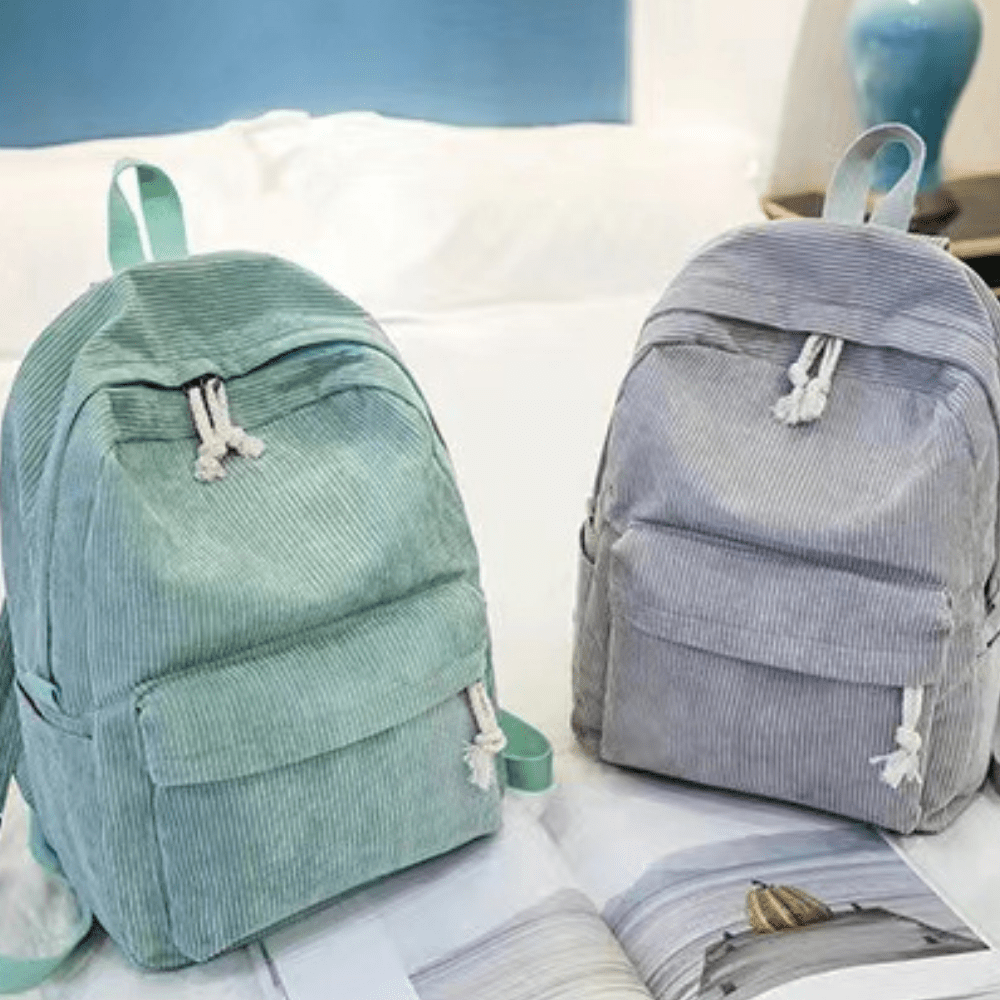 Corduroy Backpack School & Laptop 14" — 6 Colors Vintage Style 13