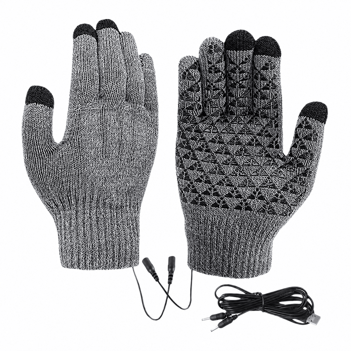 USB Knit Gloves Touchscreen Fingertips & Anti-Slip Grip 7