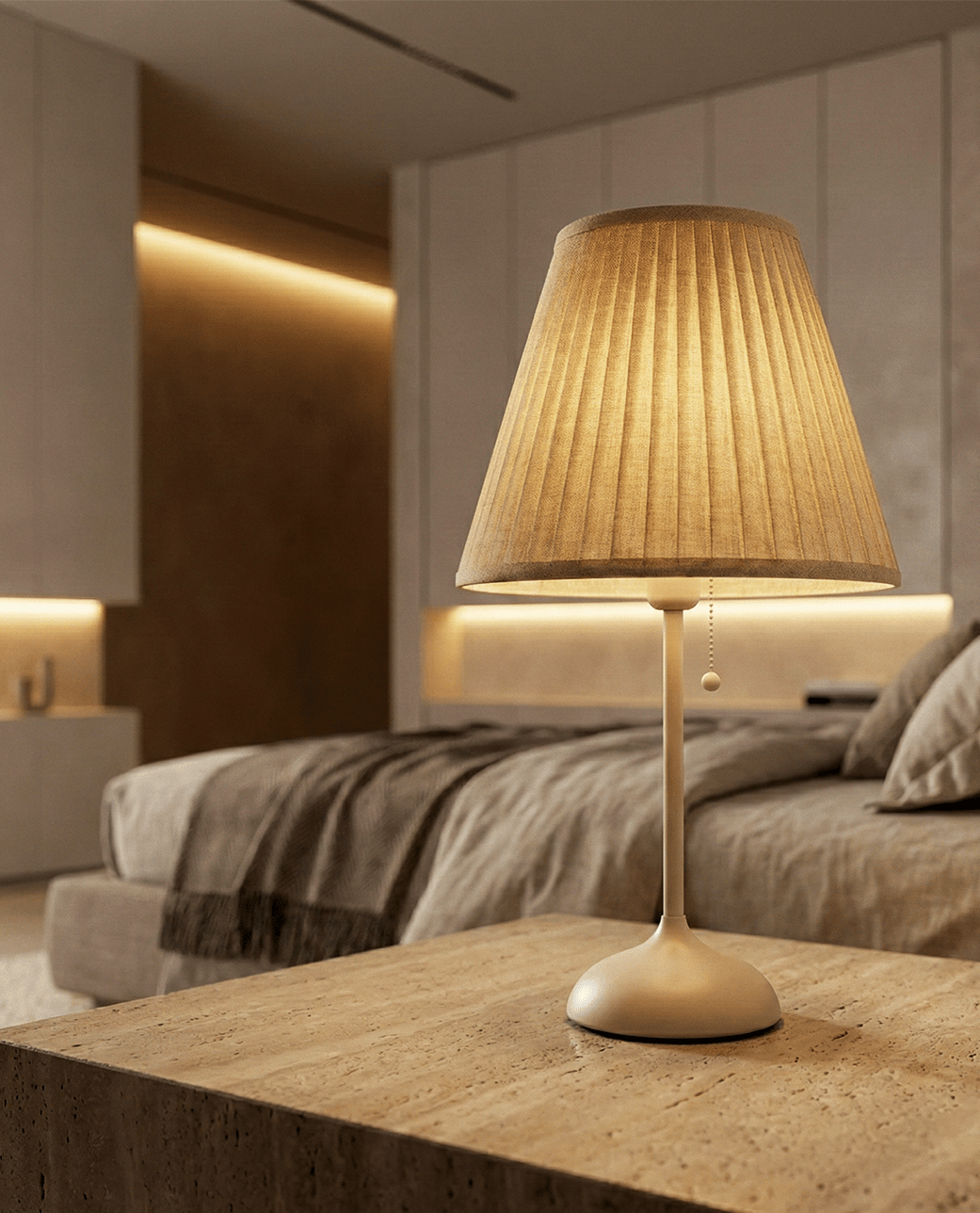 Lampe de Table | Davide – Abat-jour Plissé Naturel