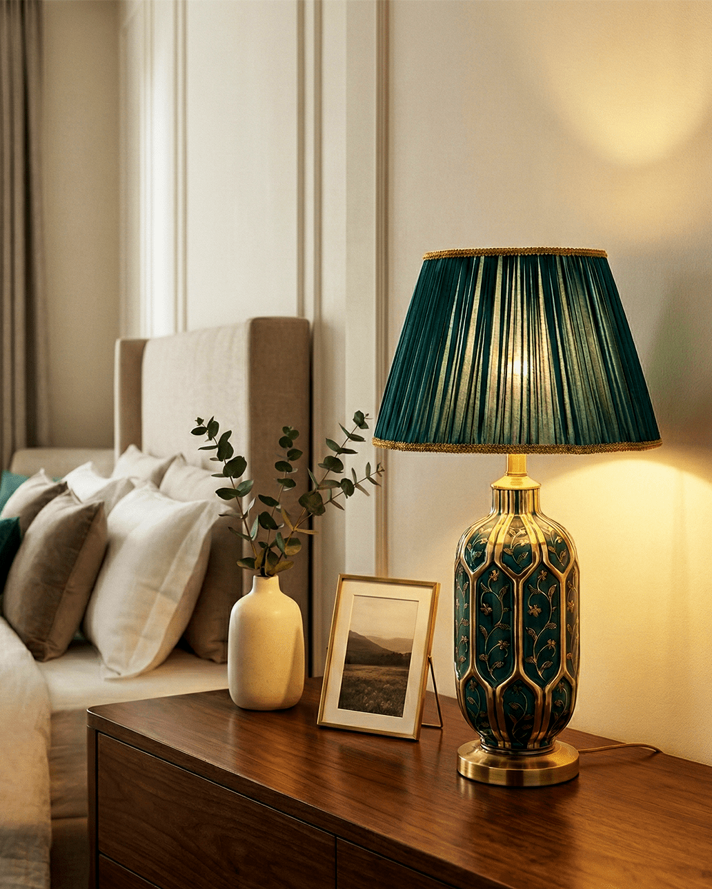 Lampe de Table | Stefano – Céramique Décorée Verte