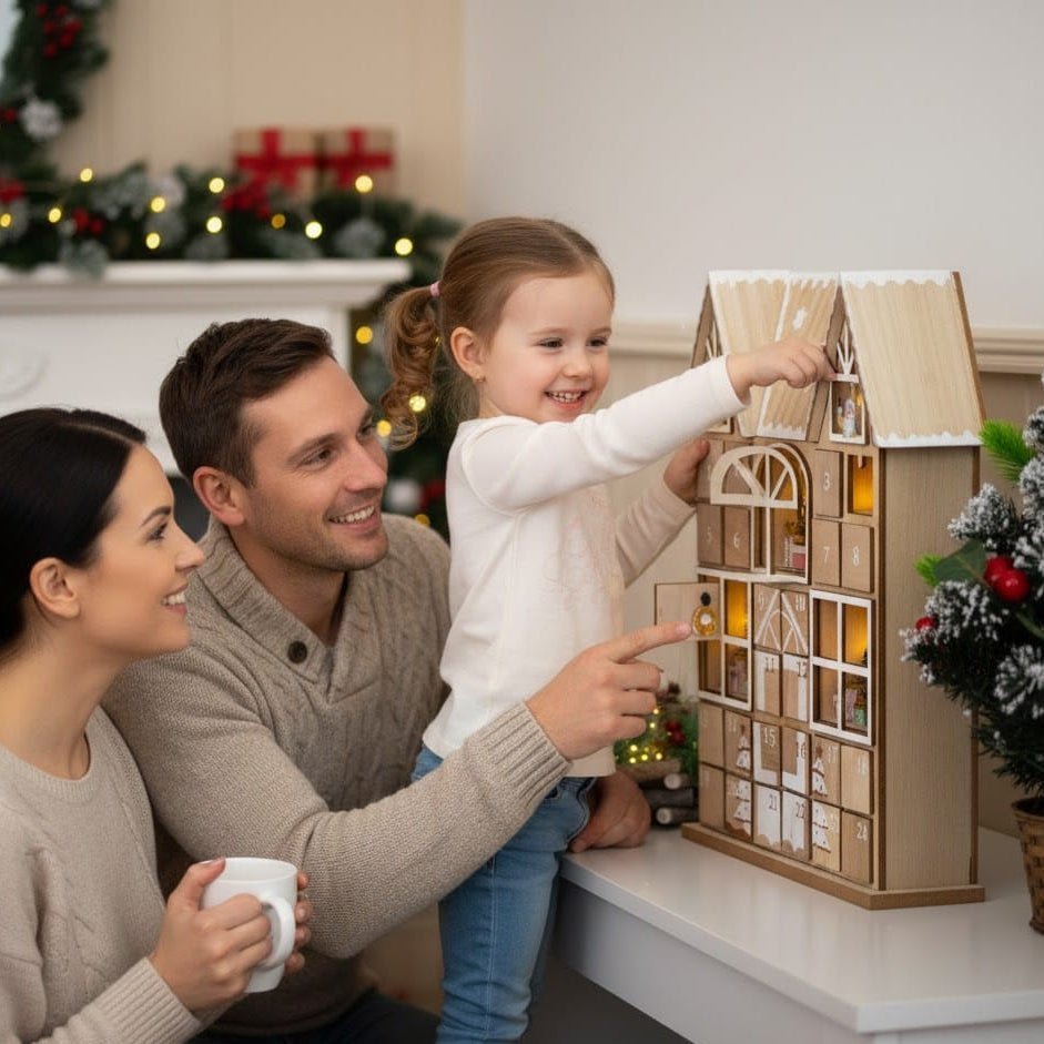 Illuminated Wooden House Advent Calendar — 24 Compartments LED 9