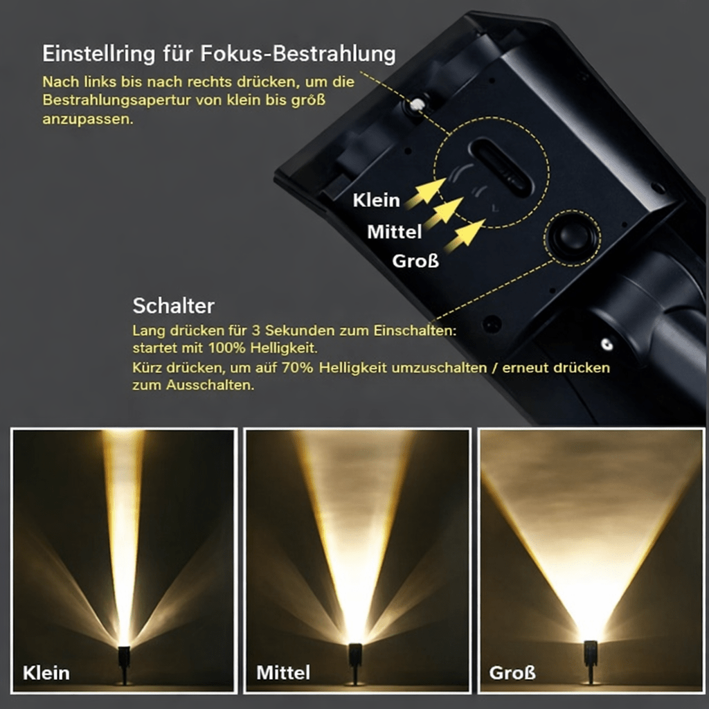 Solar LED Garden Spotlight Adjustable Zoom IP65 — 12h Outdoor 10