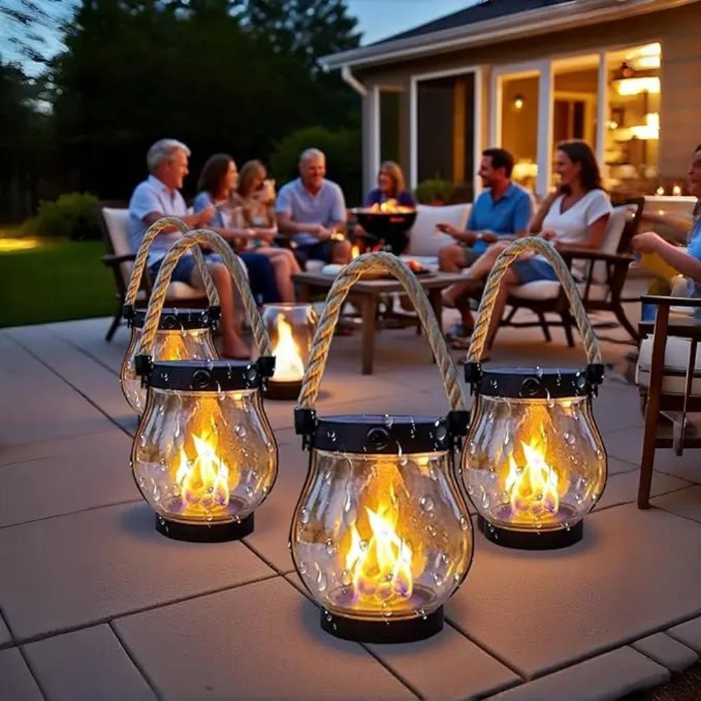 Lanterne Solaire Suspendue LED Effet Flamme pour Jardin et Cour