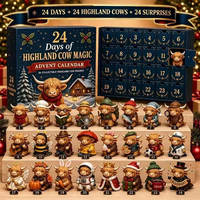 24-Day Highland Cow Advent Calendar with Mini Figurines 6
