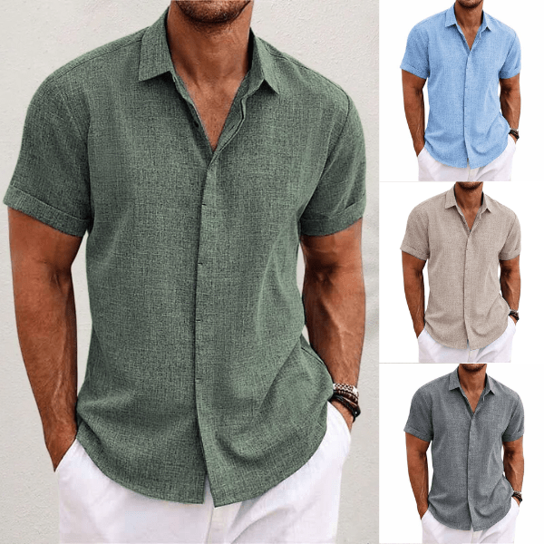 Camicia da Uomo in Lino Manica Corta Estiva Traspirante