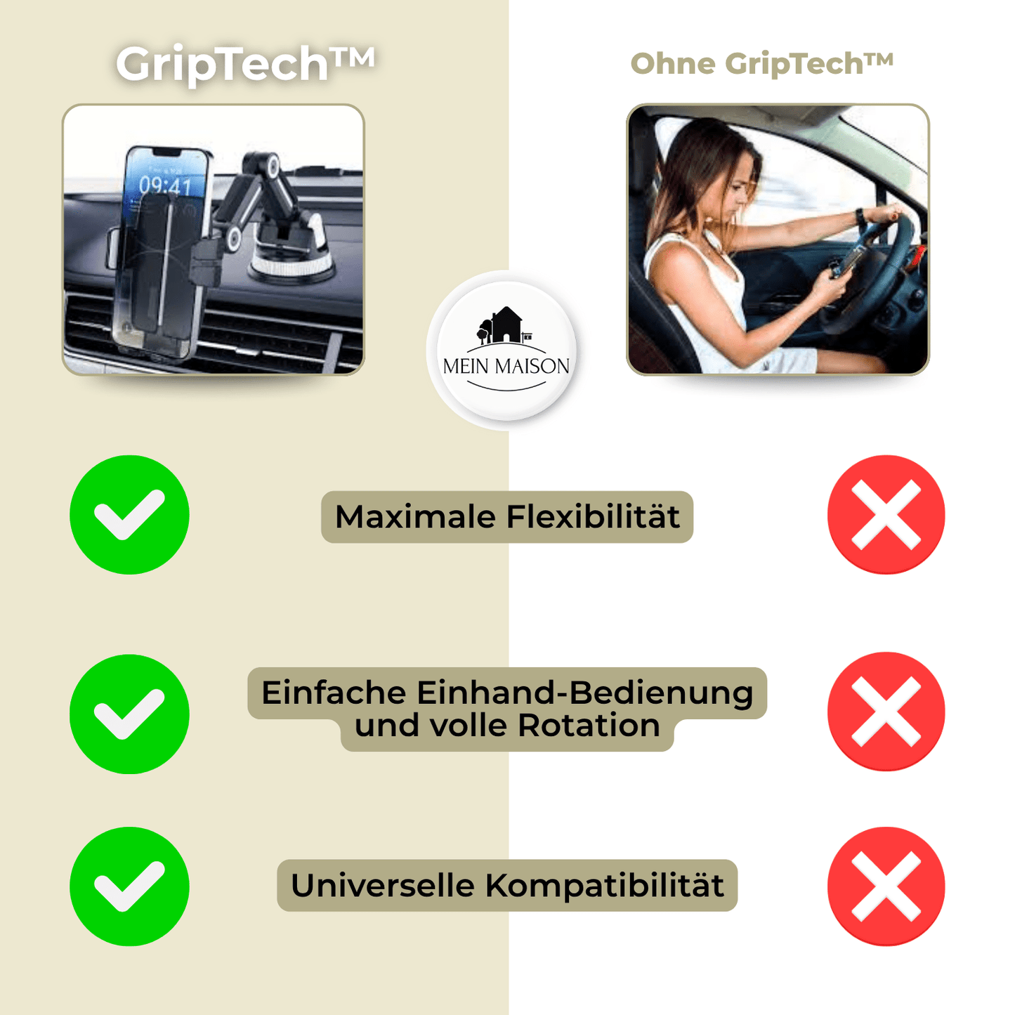 Support téléphone voiture avec ventouse forte et rotation à 360°