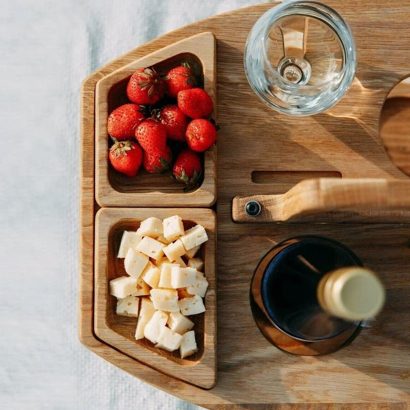 Table de Pique-Nique Pliable en Bois avec Porte-Bouteilles et Porte-Gobelets