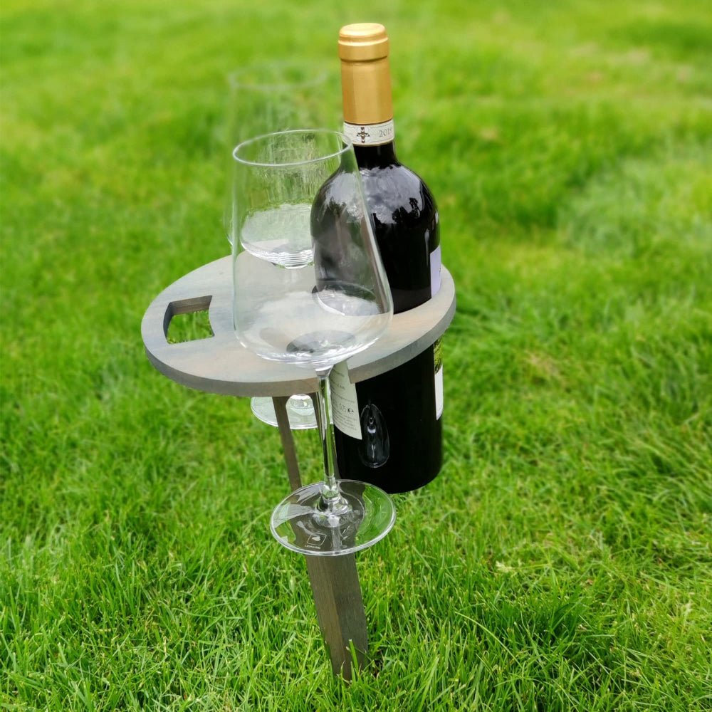 Table de Pique-Nique Pliable en Bois avec Support pour Vin et Snacks