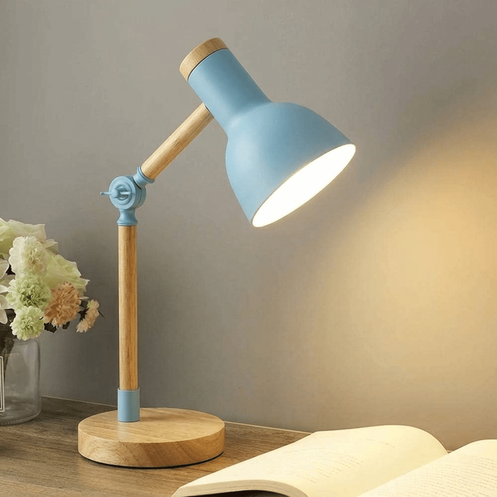 Adjustable Wood Desk Lamp with Metal Shade — Nordic Reading Light 8
