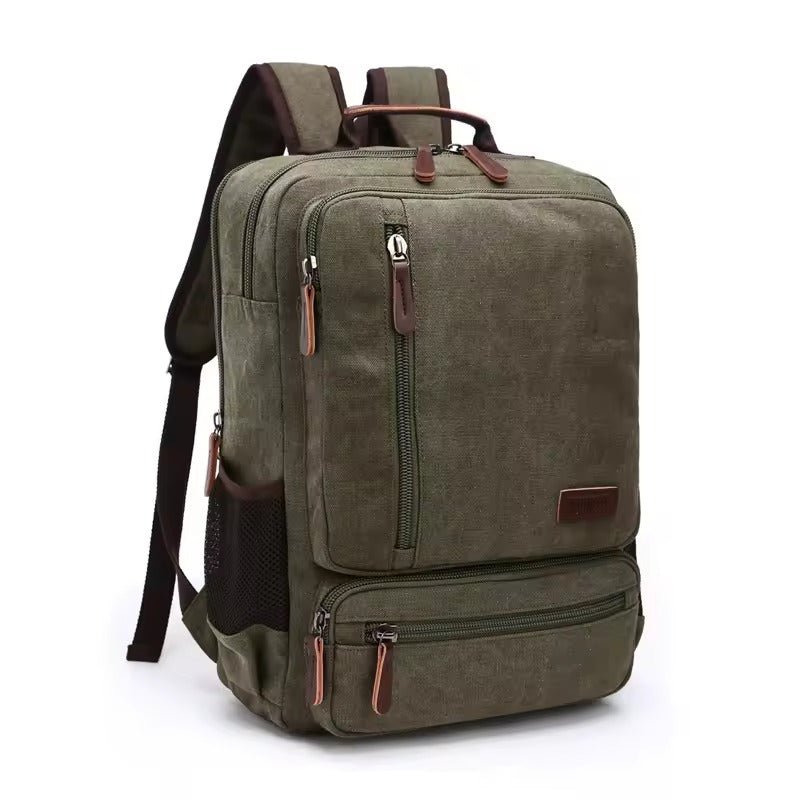 Vintage Canvas Backpack Large Capacity — Leather Detail Laptop Bag 7