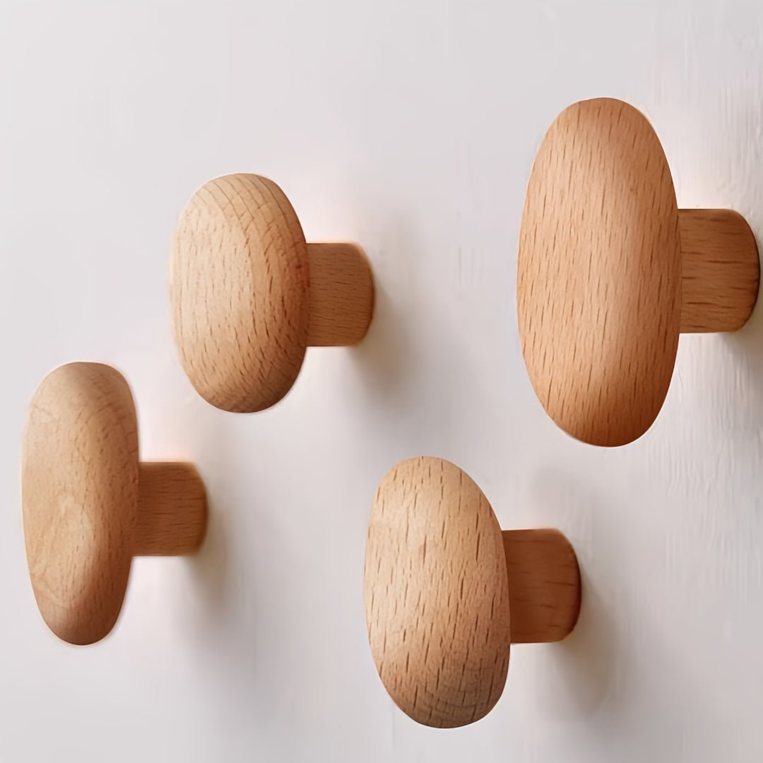 Ganci da Parete in Legno Naturale Design Organico Set 4