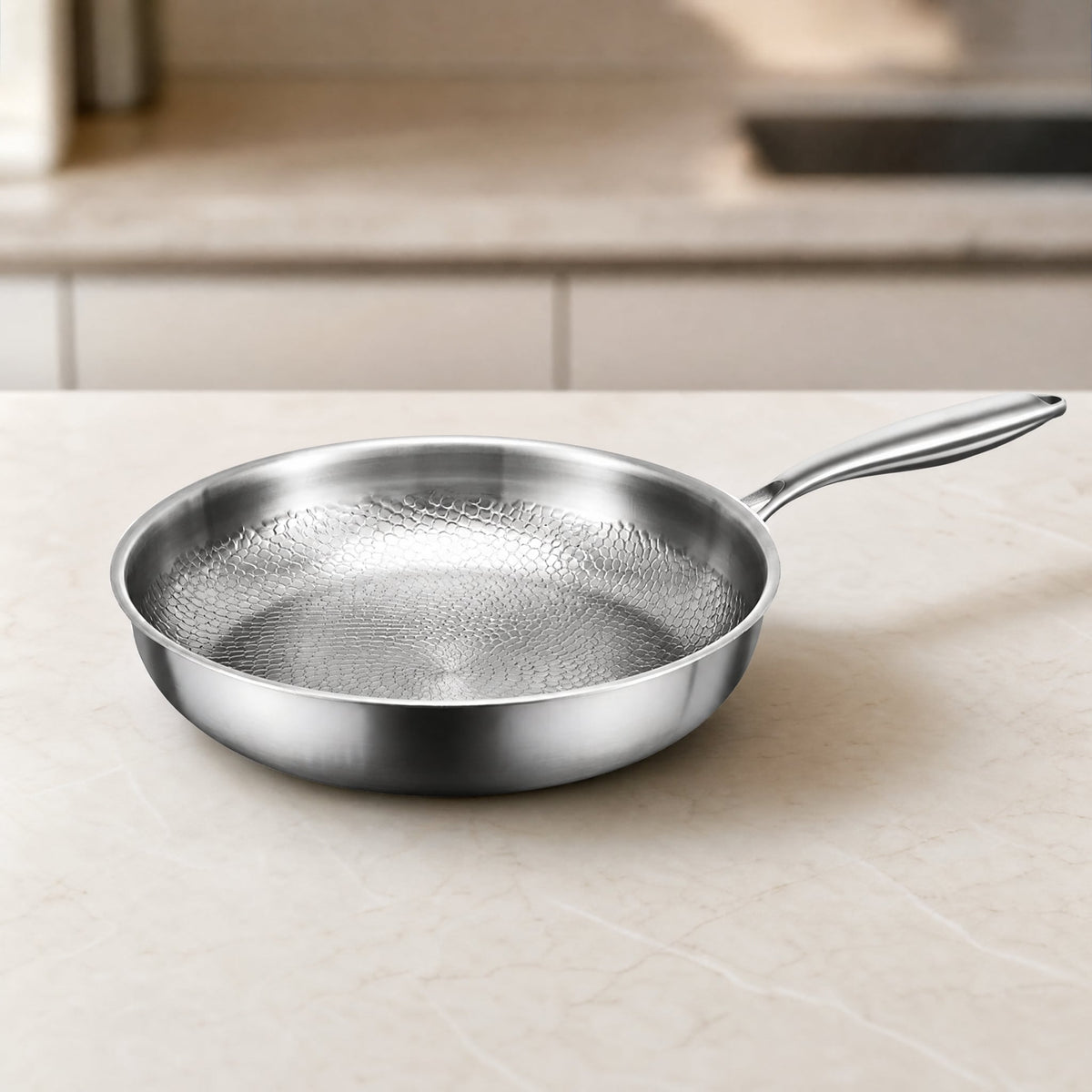 Stainless Steel Frying Pan Honeycomb Pattern — Gas & Induction 12