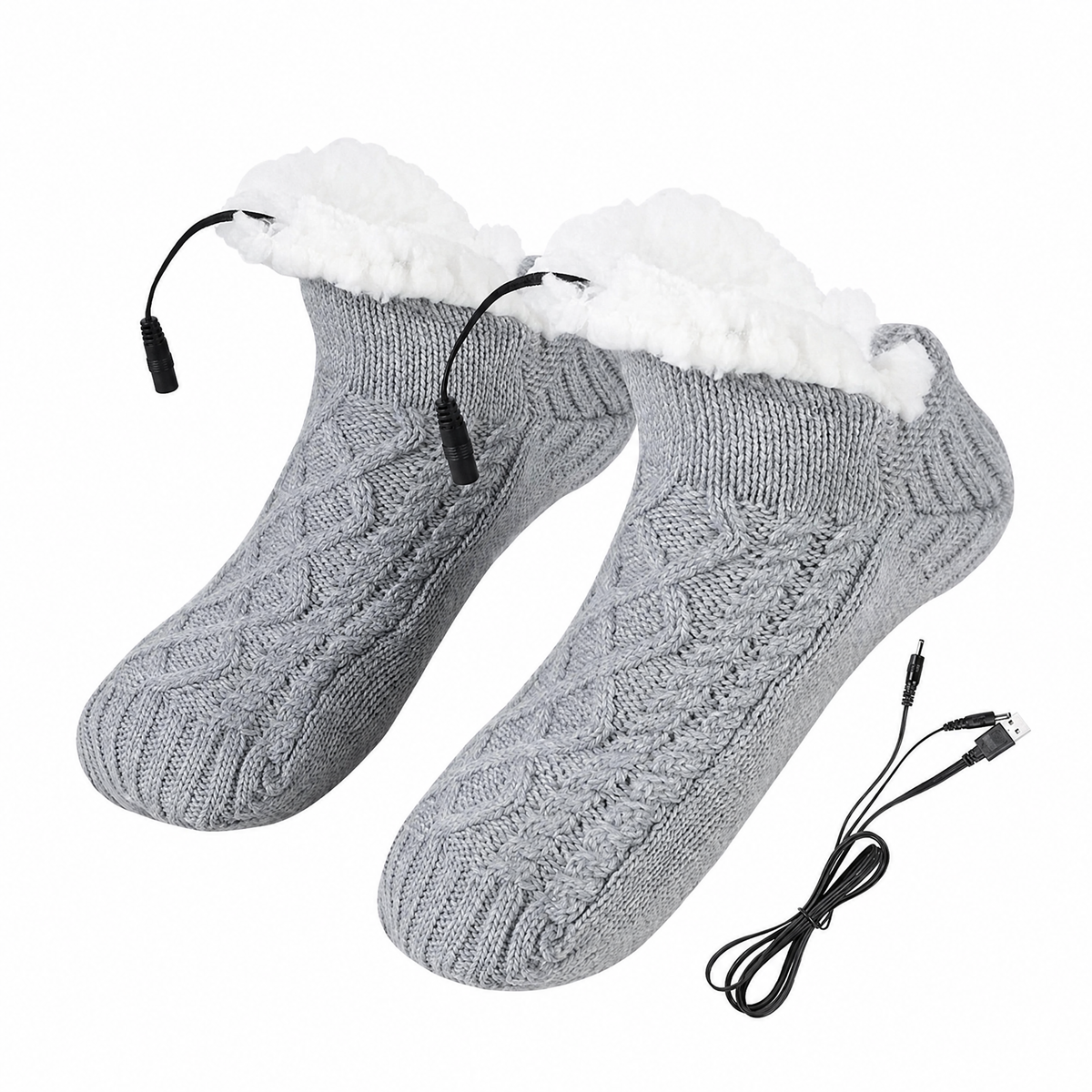 USB Heated Knit Slipper Socks — Non-Slip Sole 4 Colors 9