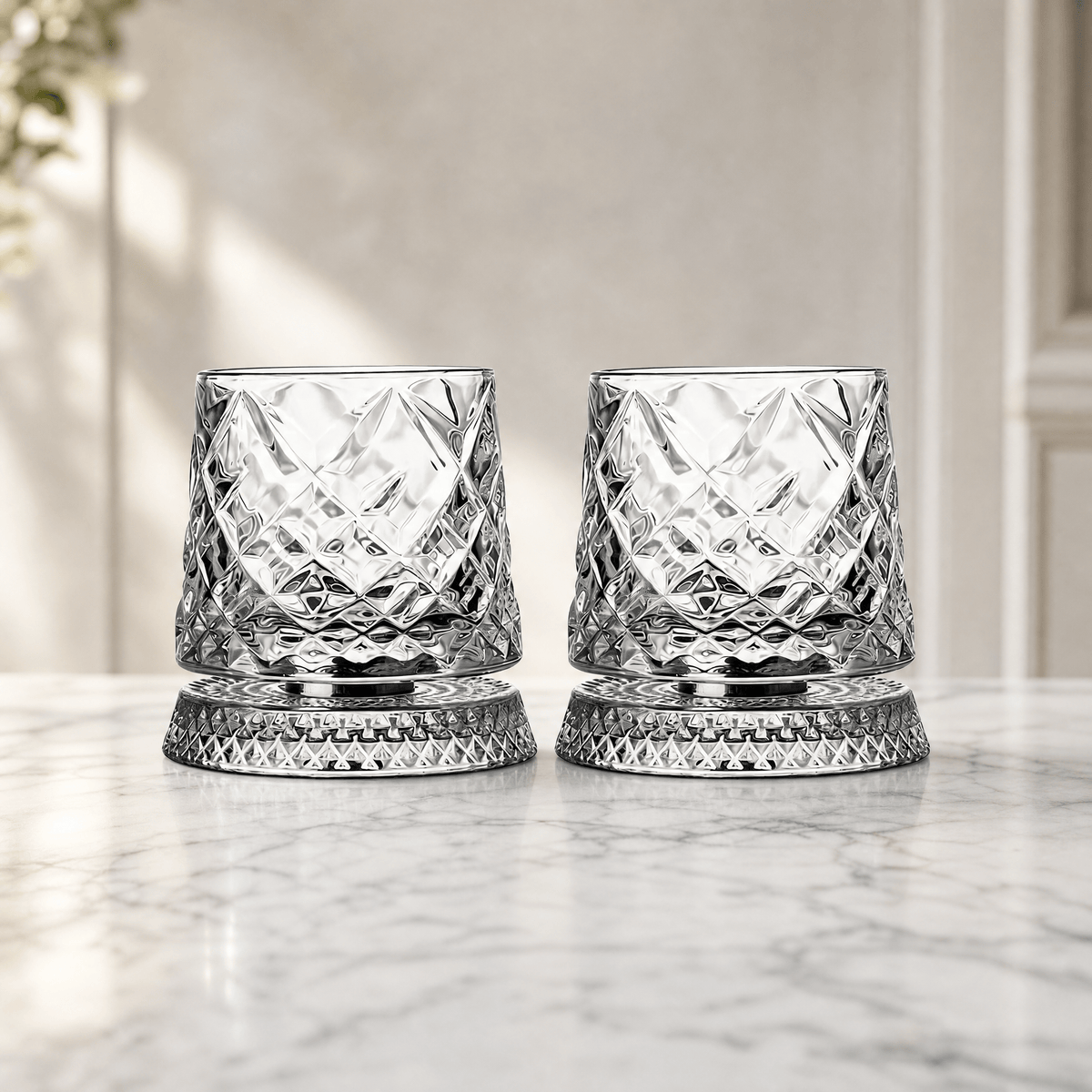 360° Spin Whisky Tumblers – Set of 2 Crystal-Cut Glasses 6
