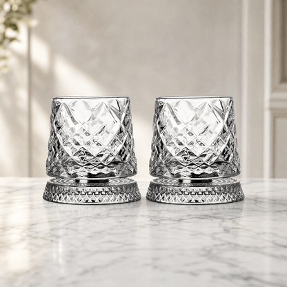 360° Spin Whisky Tumblers – Set of 2 Crystal-Cut Glasses 6