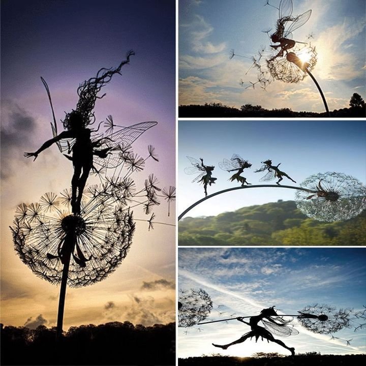 Metal Garden Fairy with Dandelion — Decorative Stake 4 Designs 2