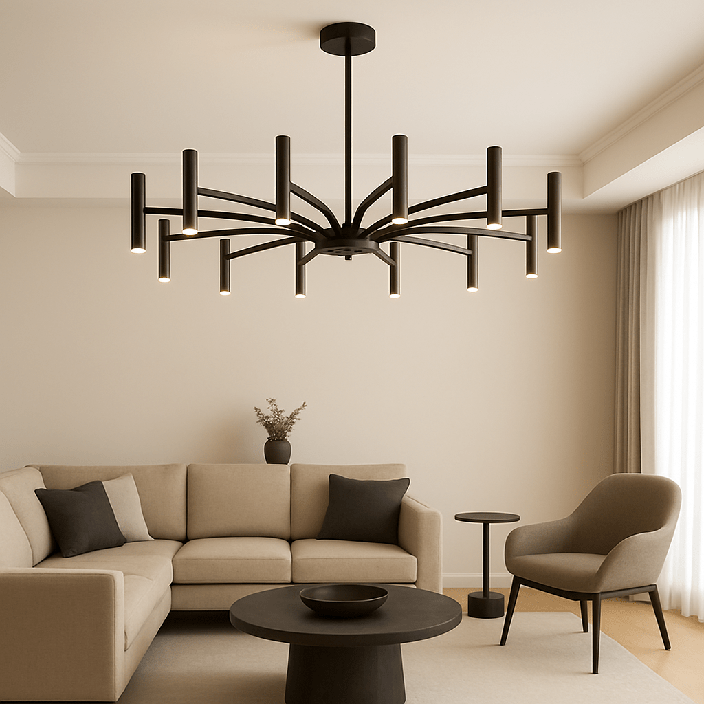 Modern 12-Light Chandelier Ø100cm Black Wrought Iron LED 3