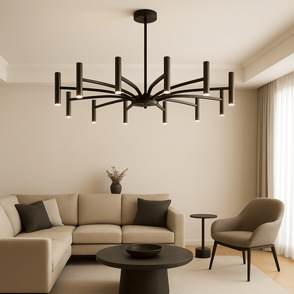 Modern 12-Light Chandelier Ø100cm Black Wrought Iron LED 3