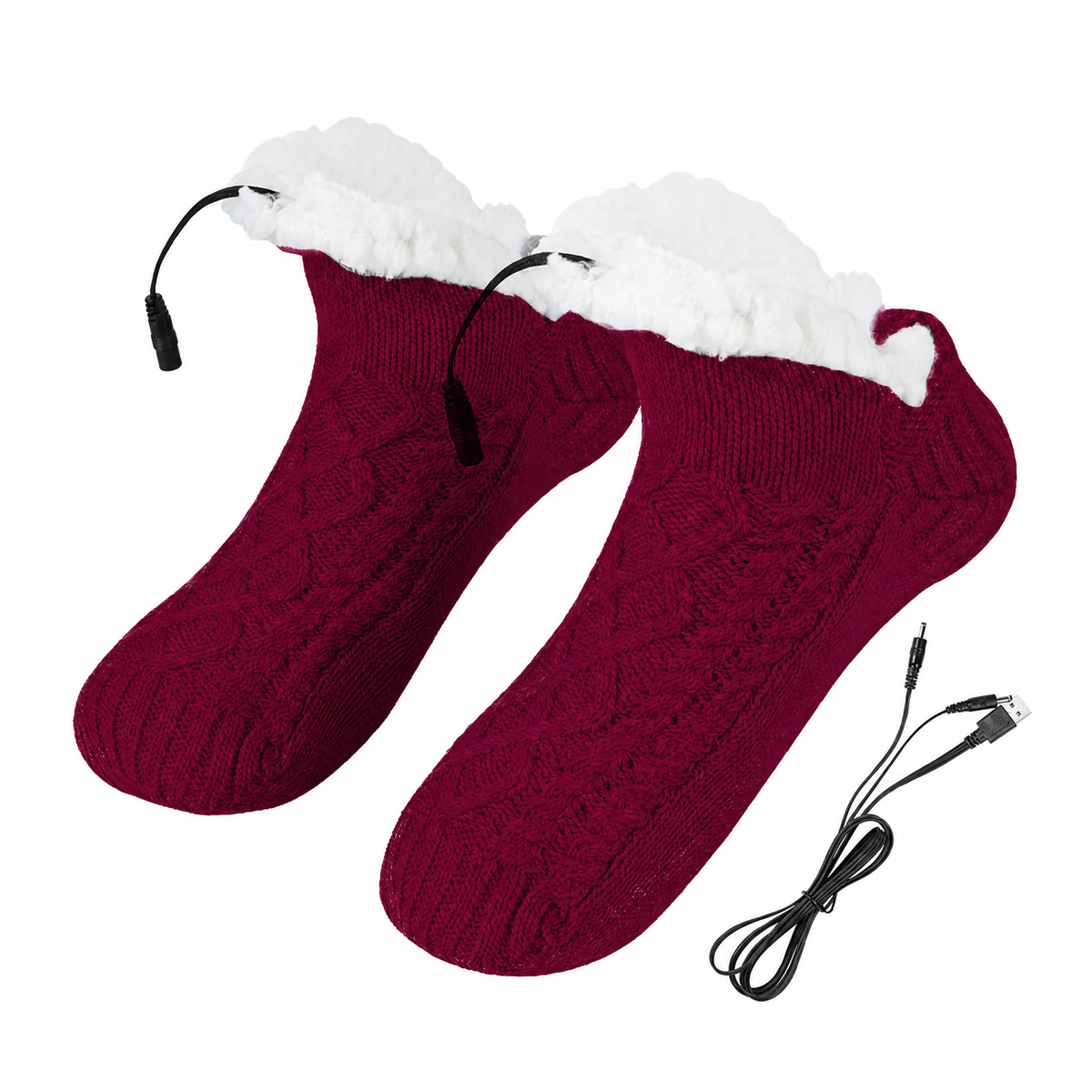 USB Heated Knit Slipper Socks — Non-Slip Sole 4 Colors 7