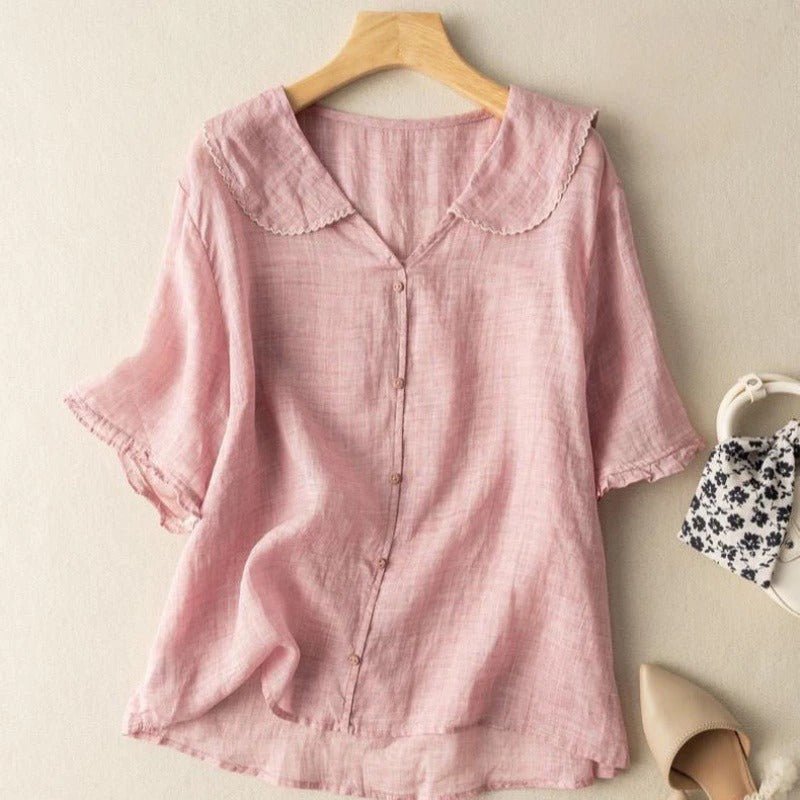 Camicetta Vintage Donna con Colletto Smerlato e Bottoni