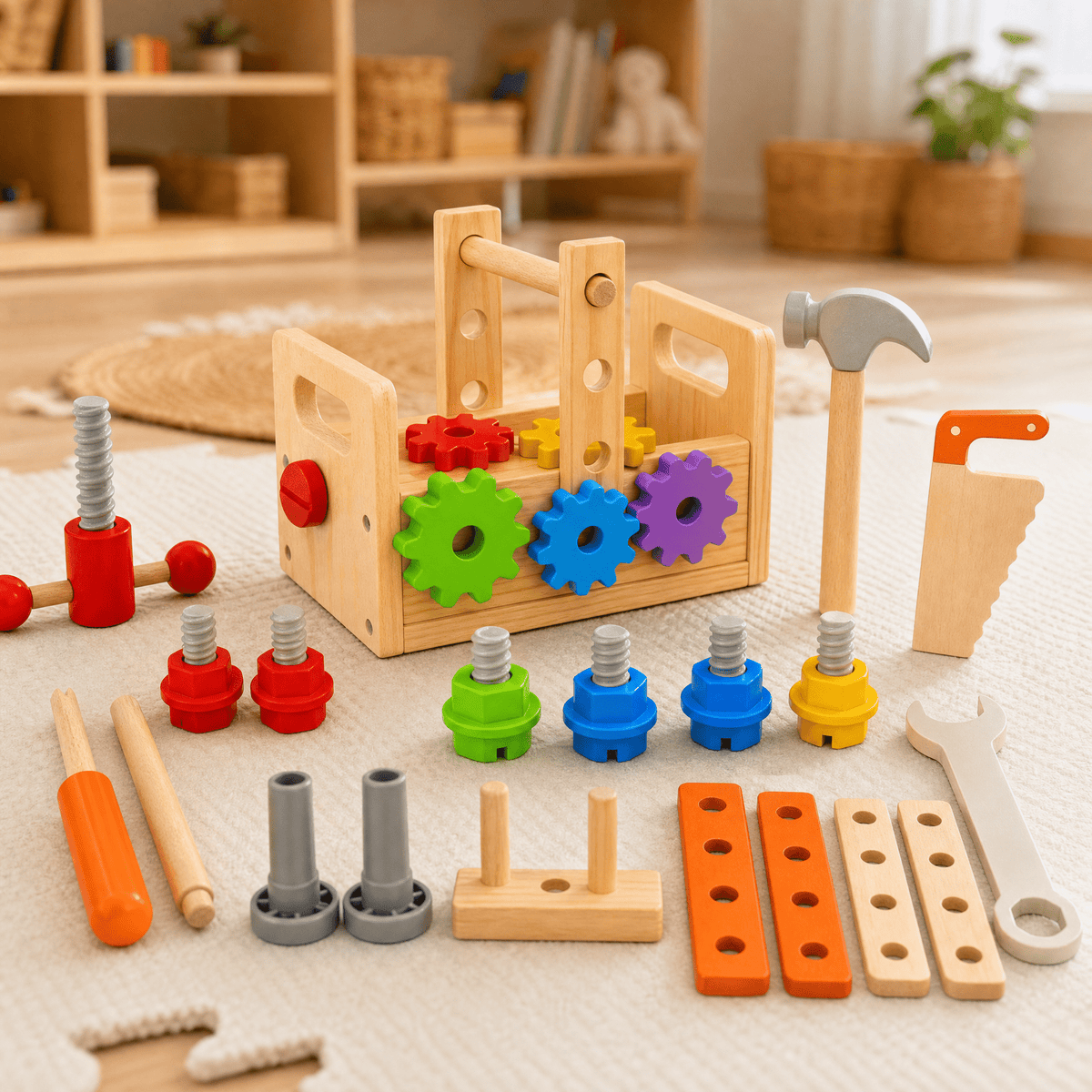Wooden Toy Toolbox for Kids – 29 Pieces from 6 Months 1