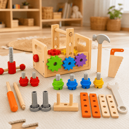Wooden Toy Toolbox for Kids – 29 Pieces from 6 Months 1