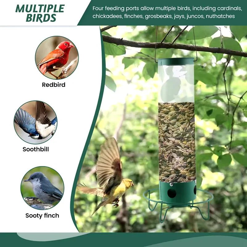 Squirrel Proof Bird Feeder with Rotating Perch — 4 Ports 2