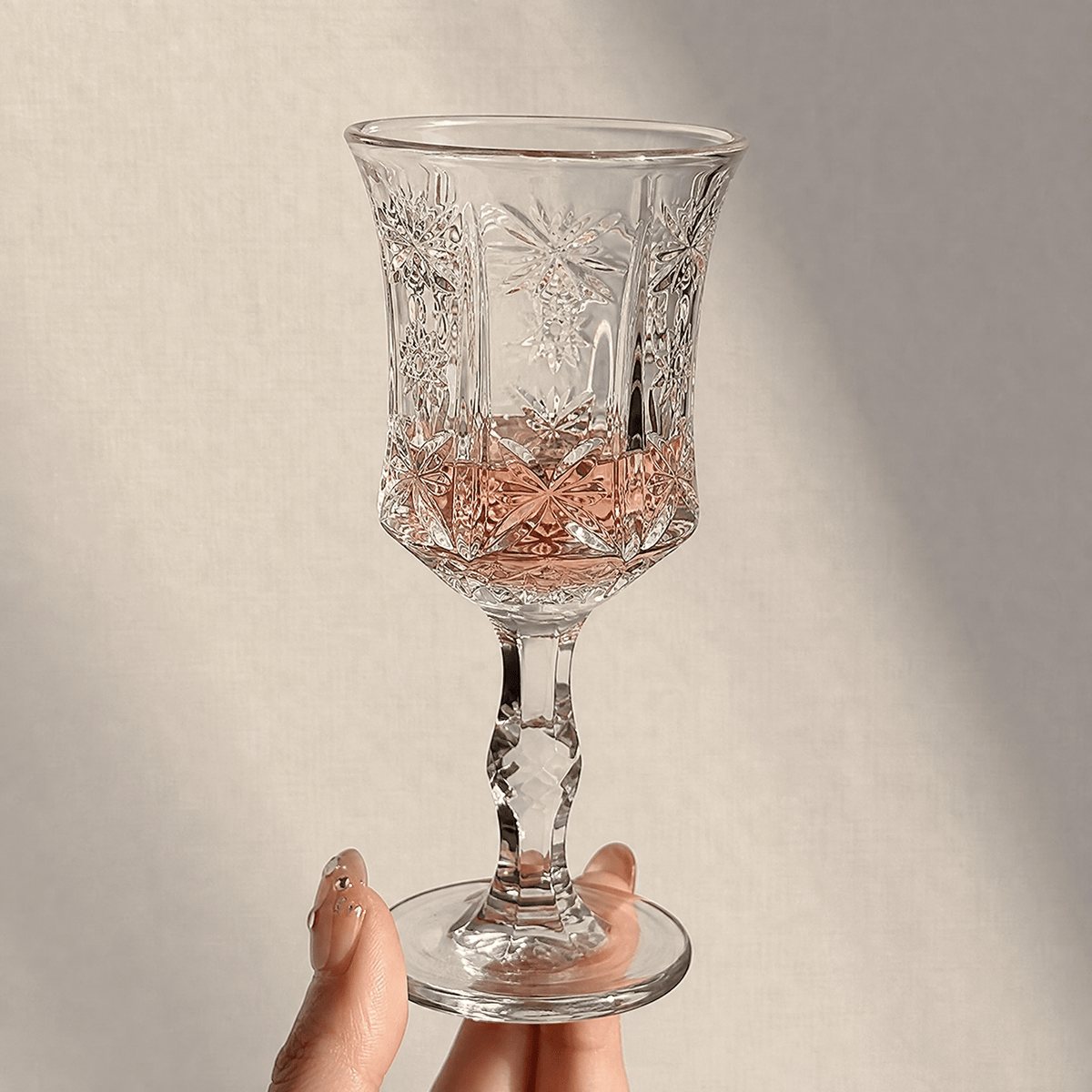 Vintage Cut Glass Wine Goblet — Engraved Crystal Pattern 3