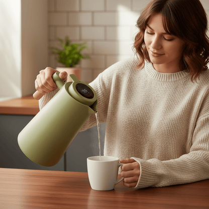Double Wall Thermos with Temperature Display & Wood Handle 1L 5