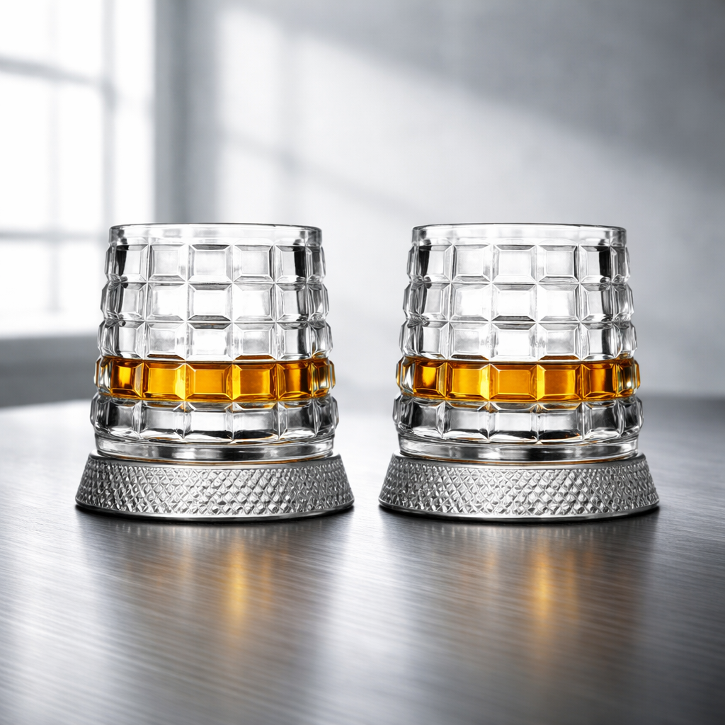 Set Bicchieri da Whisky in Cristallo con Base Rotante 360°