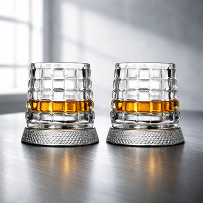 Set Bicchieri da Whisky in Cristallo con Base Rotante 360°