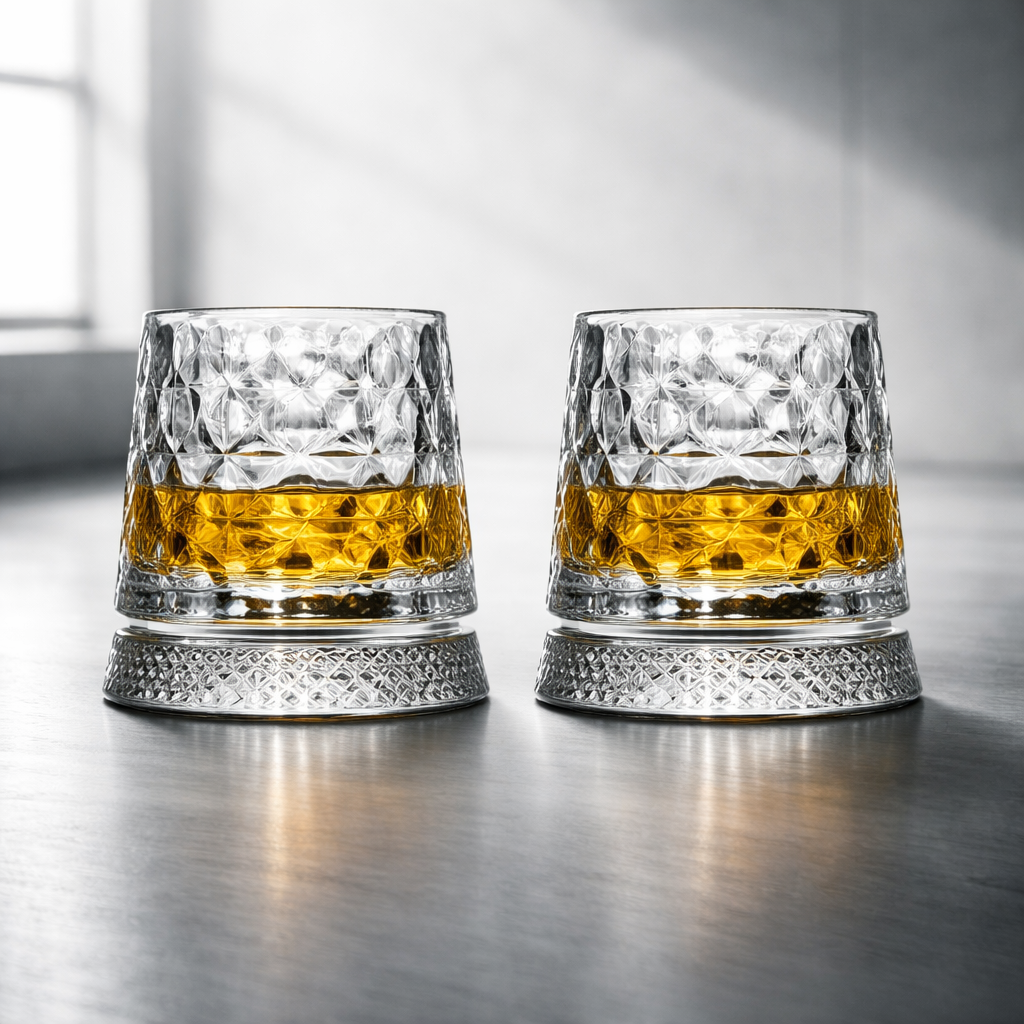 Set Bicchieri da Whisky in Cristallo con Base Rotante 360°