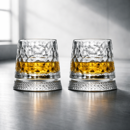 Set Bicchieri da Whisky in Cristallo con Base Rotante 360°