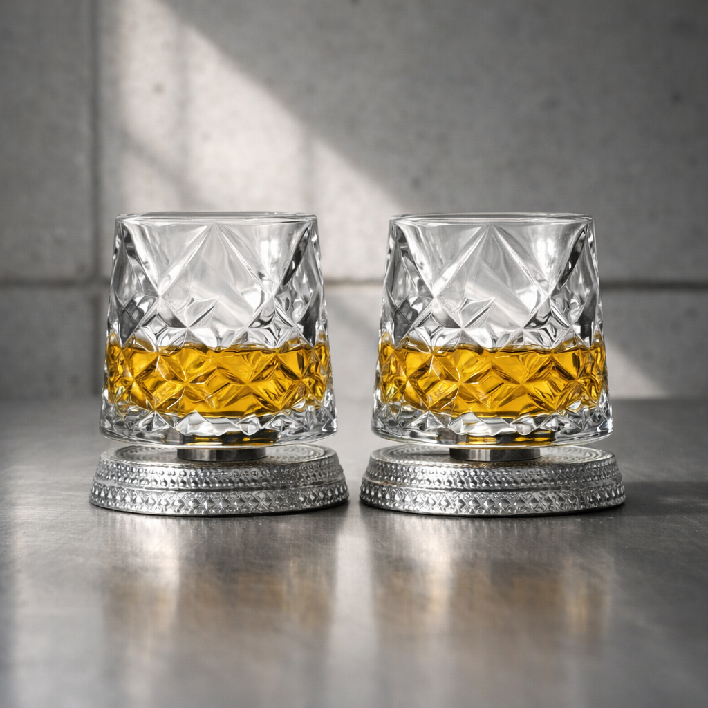 Set Bicchieri da Whisky in Cristallo con Base Rotante 360°
