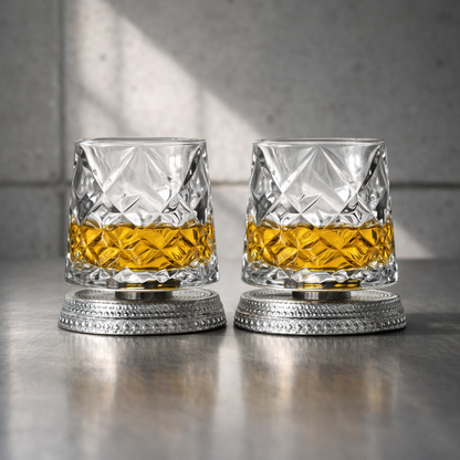 Set Bicchieri da Whisky in Cristallo con Base Rotante 360°