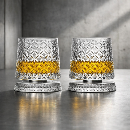 Set Bicchieri da Whisky in Cristallo con Base Rotante 360°