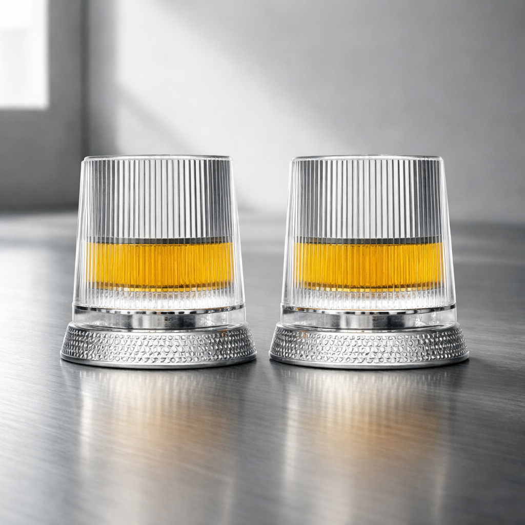 Set Bicchieri da Whisky in Cristallo con Base Rotante 360°