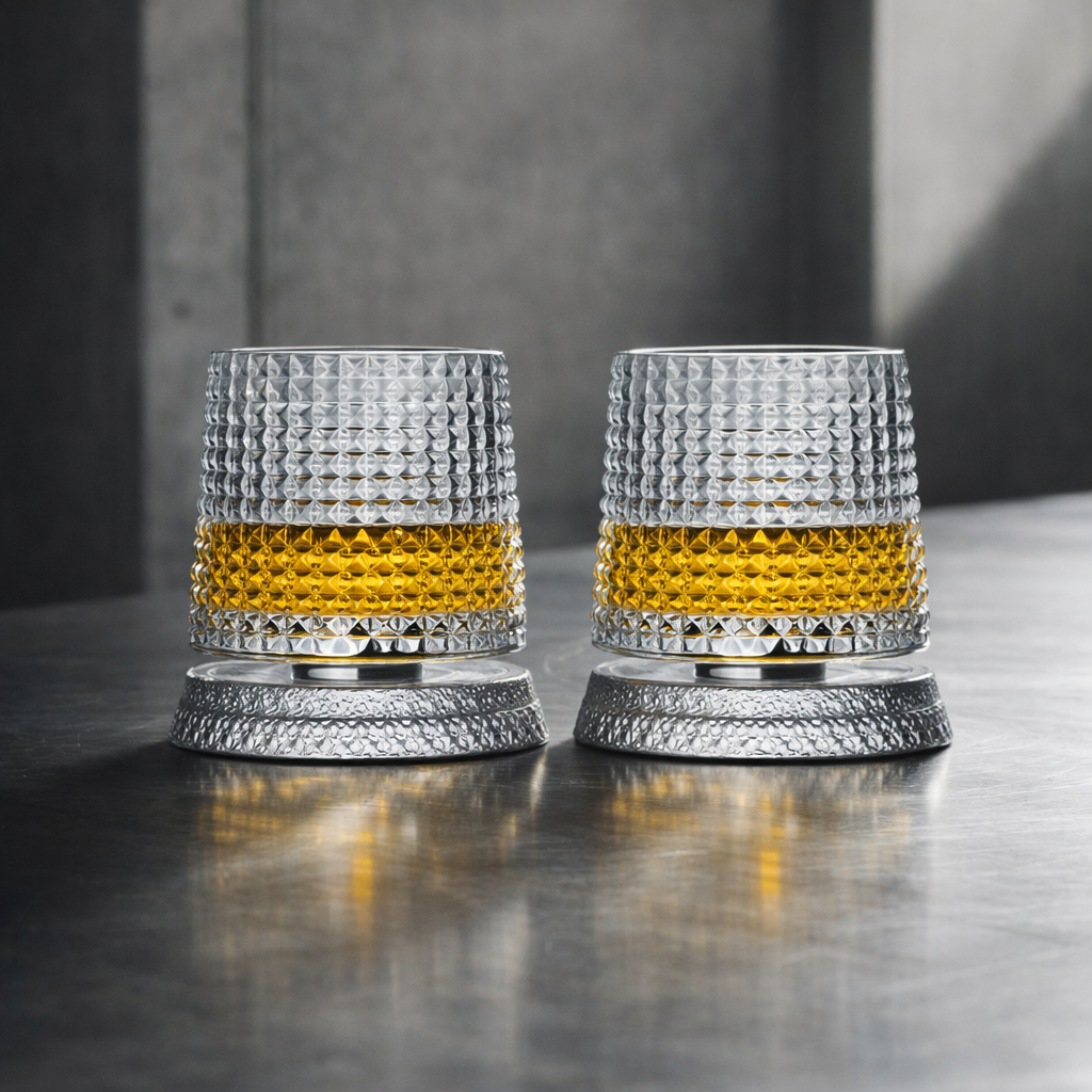 Set Bicchieri da Whisky in Cristallo con Base Rotante 360°