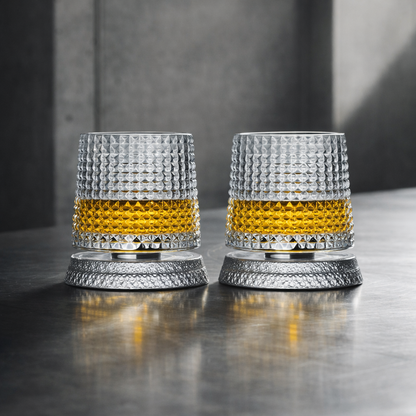 Set Bicchieri da Whisky in Cristallo con Base Rotante 360°