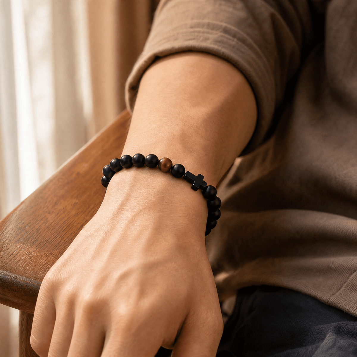 Men's Beaded Cross Bracelet — with Personalized Message Card 2