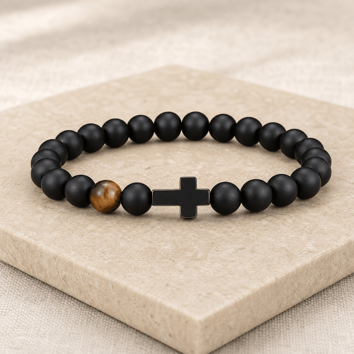 Men's Beaded Cross Bracelet — with Personalized Message Card 8