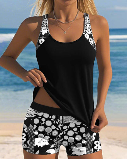 Costume da Bagno Due Pezzi Floreale con Pantaloncini Comfort