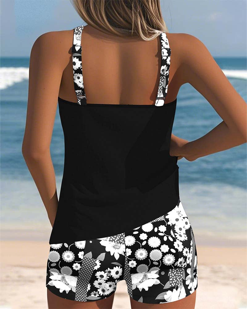 Costume da Bagno Due Pezzi Floreale con Pantaloncini Comfort