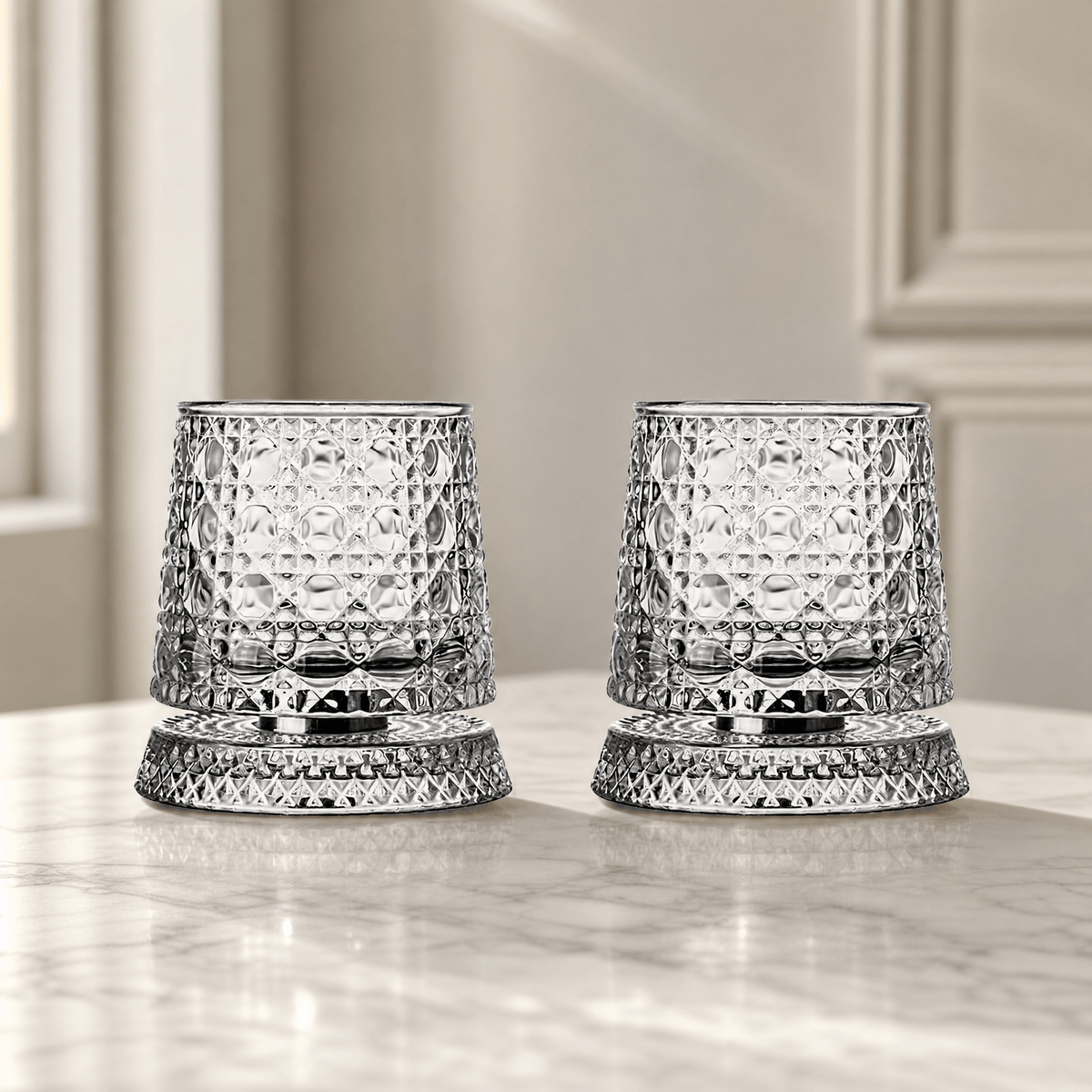 360° Spin Whisky Tumblers – Set of 2 Crystal-Cut Glasses 9