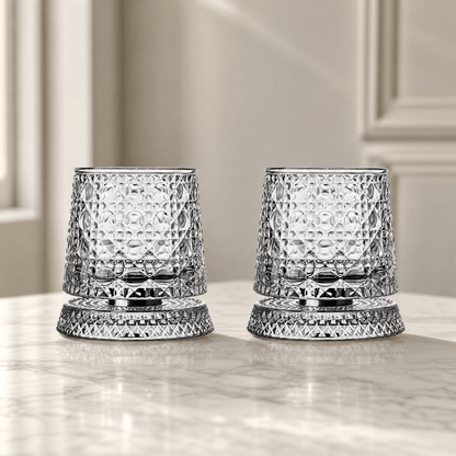 360° Spin Whisky Tumblers – Set of 2 Crystal-Cut Glasses 9