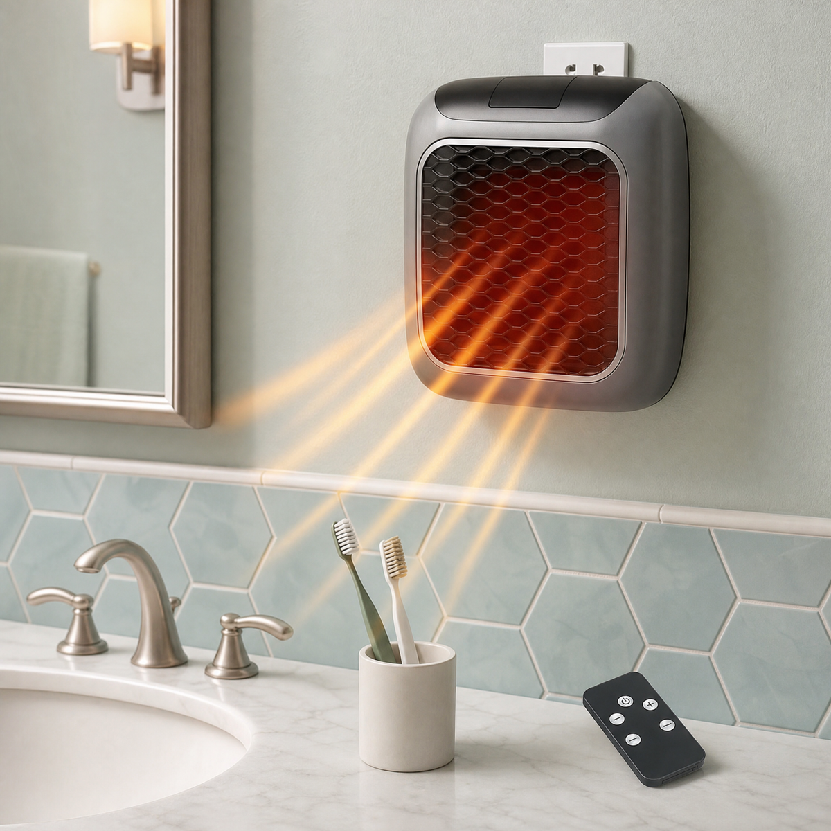 Wall-Mounted Mini Space Heater 800W — Remote Control LCD Display 2