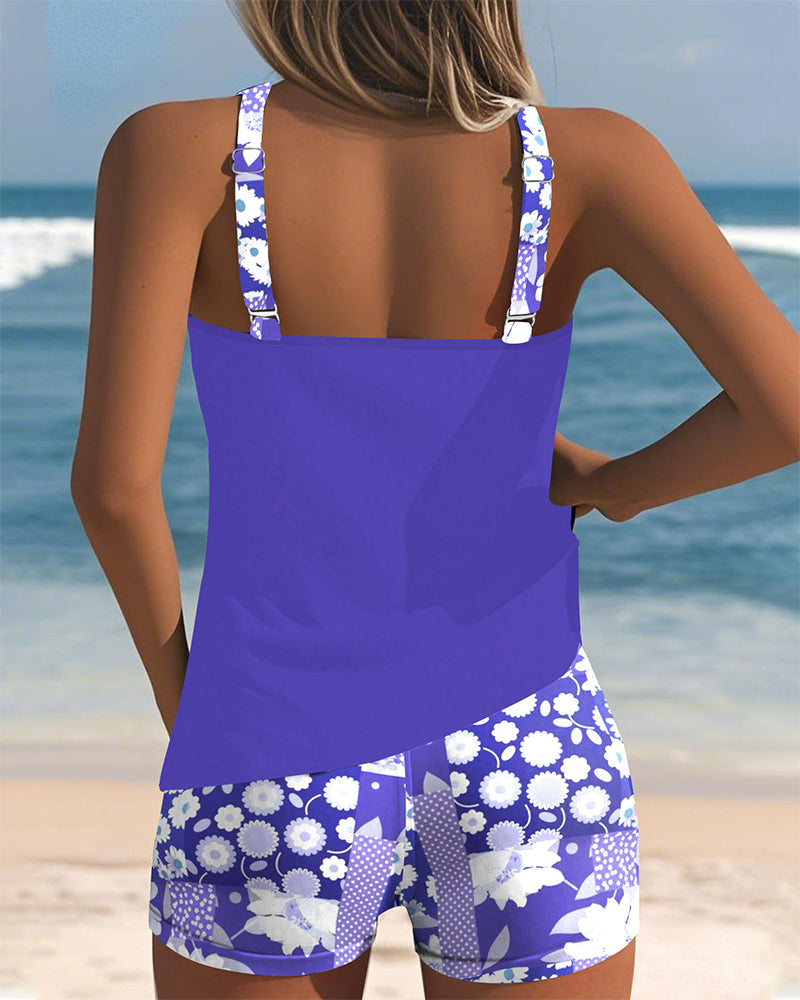 Costume da Bagno Due Pezzi Floreale con Pantaloncini Comfort