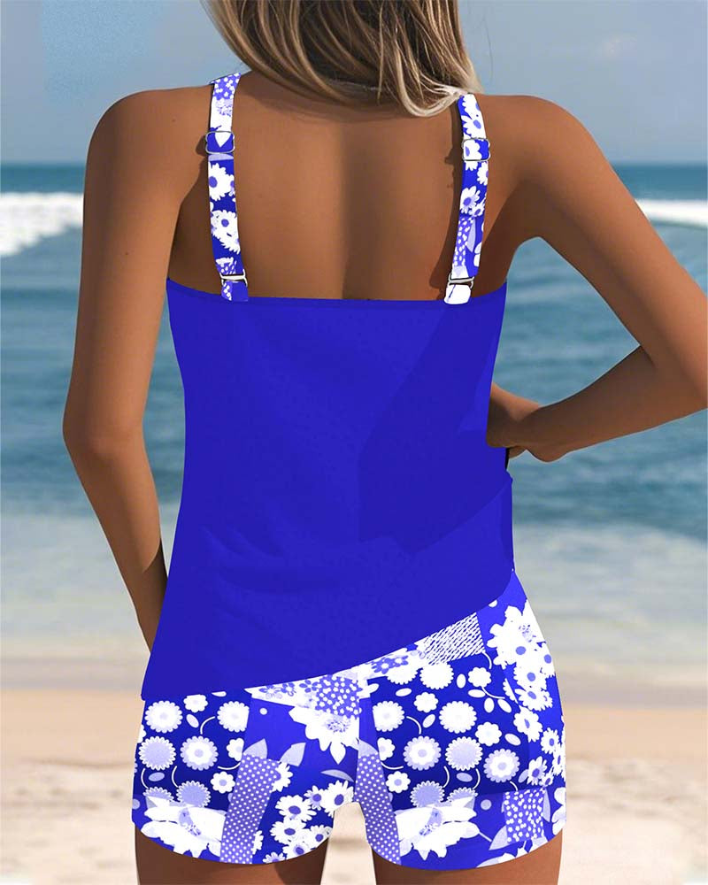 Costume da Bagno Due Pezzi Floreale con Pantaloncini Comfort
