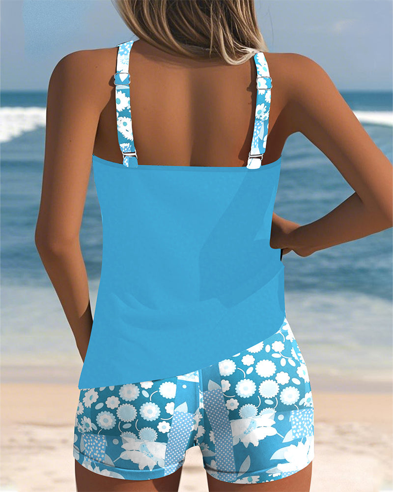 Costume da Bagno Due Pezzi Floreale con Pantaloncini Comfort